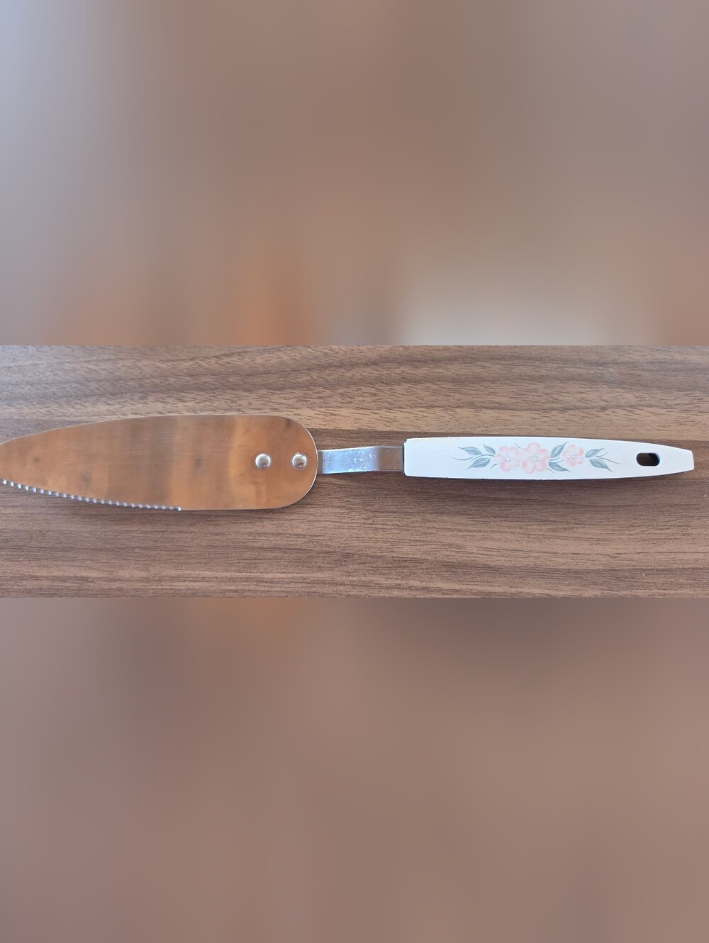 Vintage Ekco Pie Cake Server Chromium Plated Dogwood Flower Pink Floral